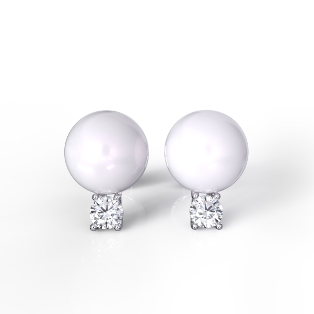 front view of a pair of akoya pearl diamond stud earrings