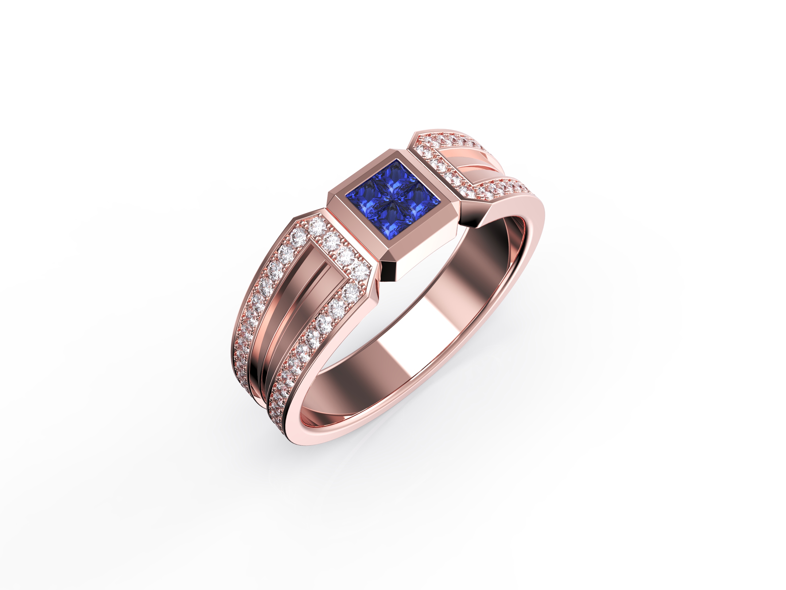 men's rose gold ring with sapphire accent stone