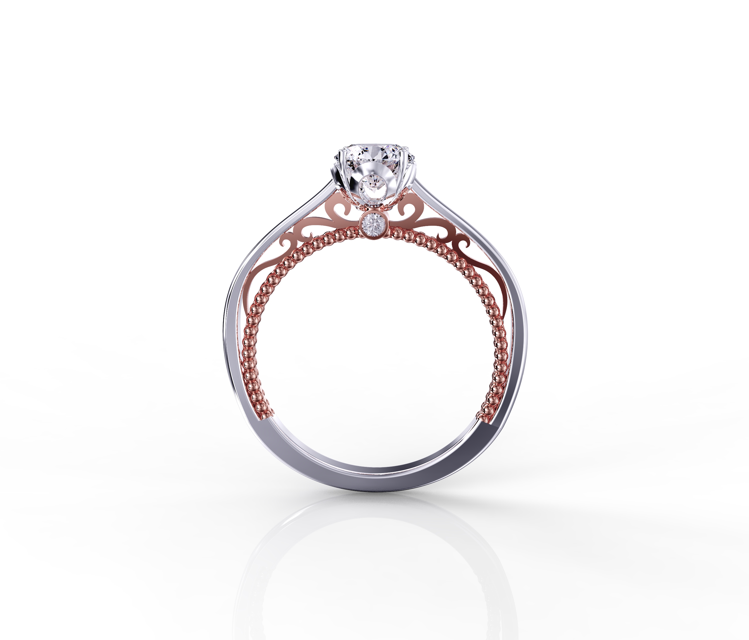 Victorian Milgrain Diamond White and Rose Gold Ring