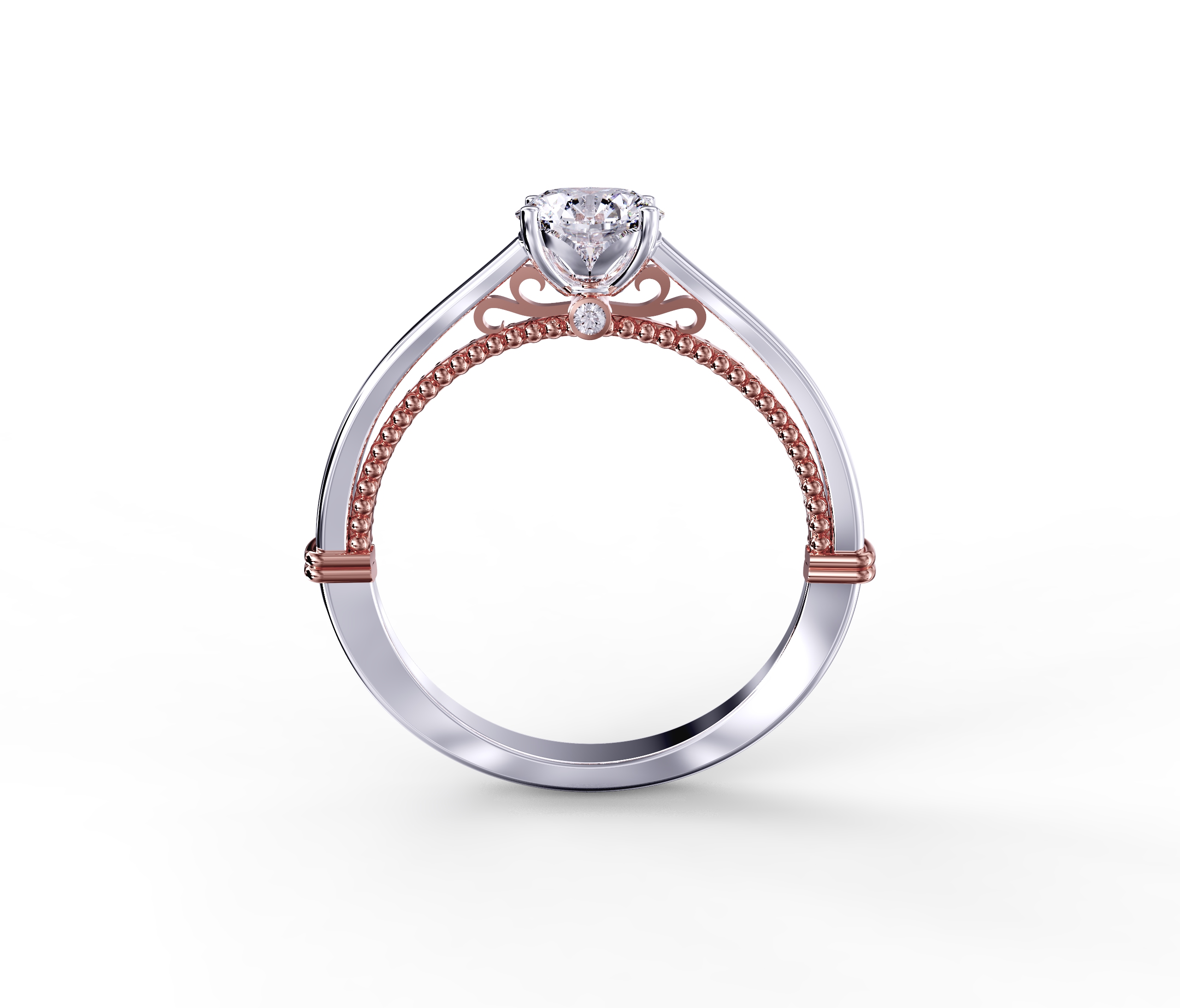 Vintage Milgrain Diamond White and Rose Gold Ring