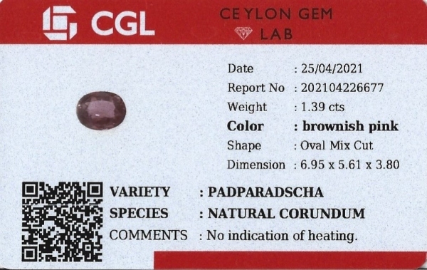 1.39ct Unheated Natural Padparadscha Sapphire - Image 2