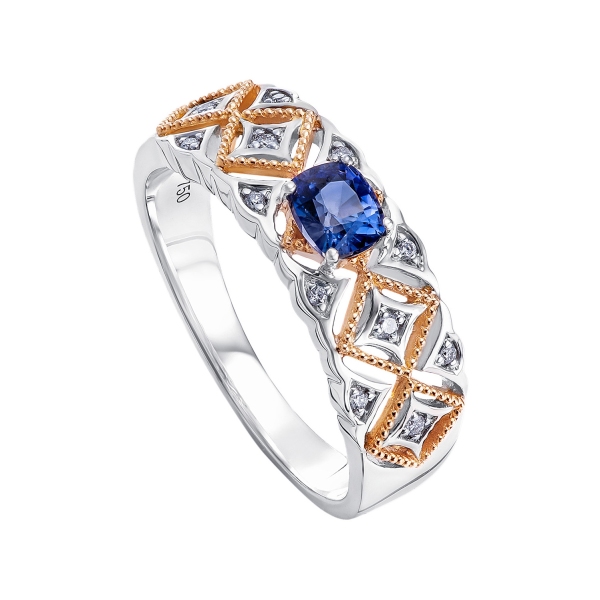 blue sapphire ring in 18k white gold with diamonds