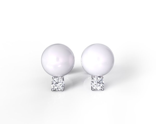 front view of a pair of akoya pearl diamond stud earrings