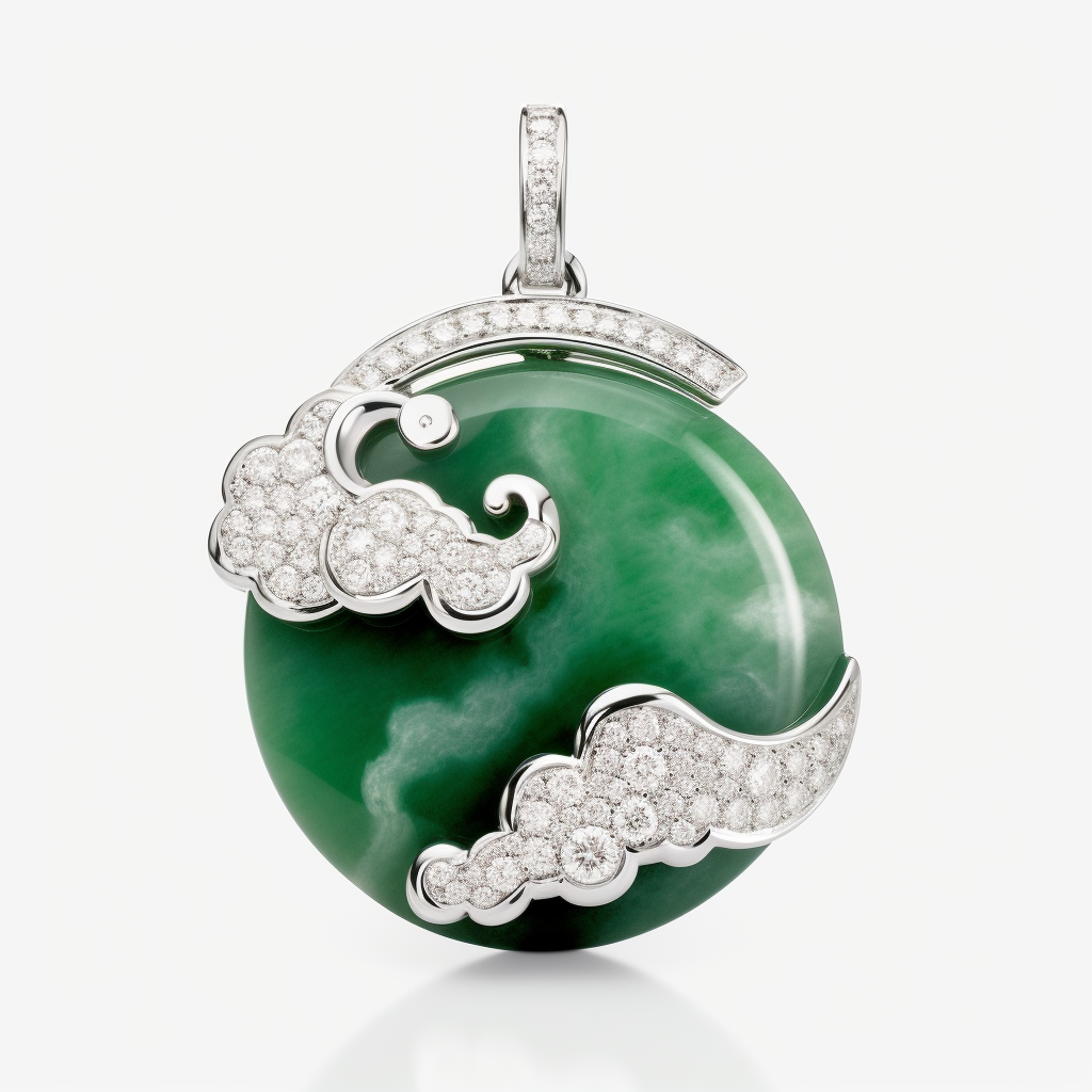Auspicious Jade Pendant with diamonds in cloud design