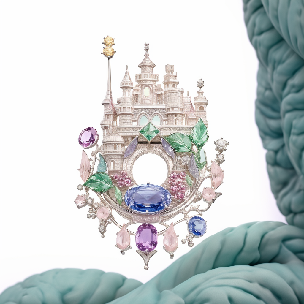 caslte brooch designer jewellery featuring few gemstones