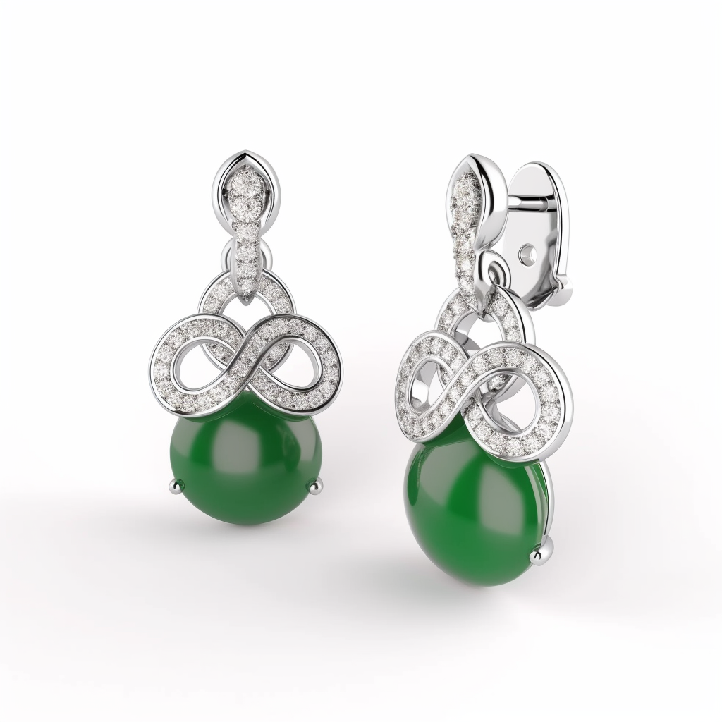 Chinese Knot Jade Diamond Earrings