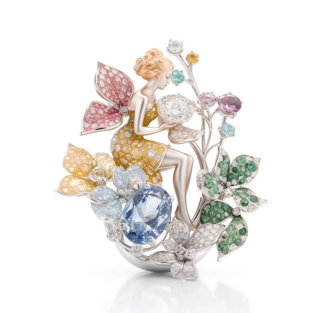 luxury jewellery design ring featuring colourful gemstones with a fairytale theme