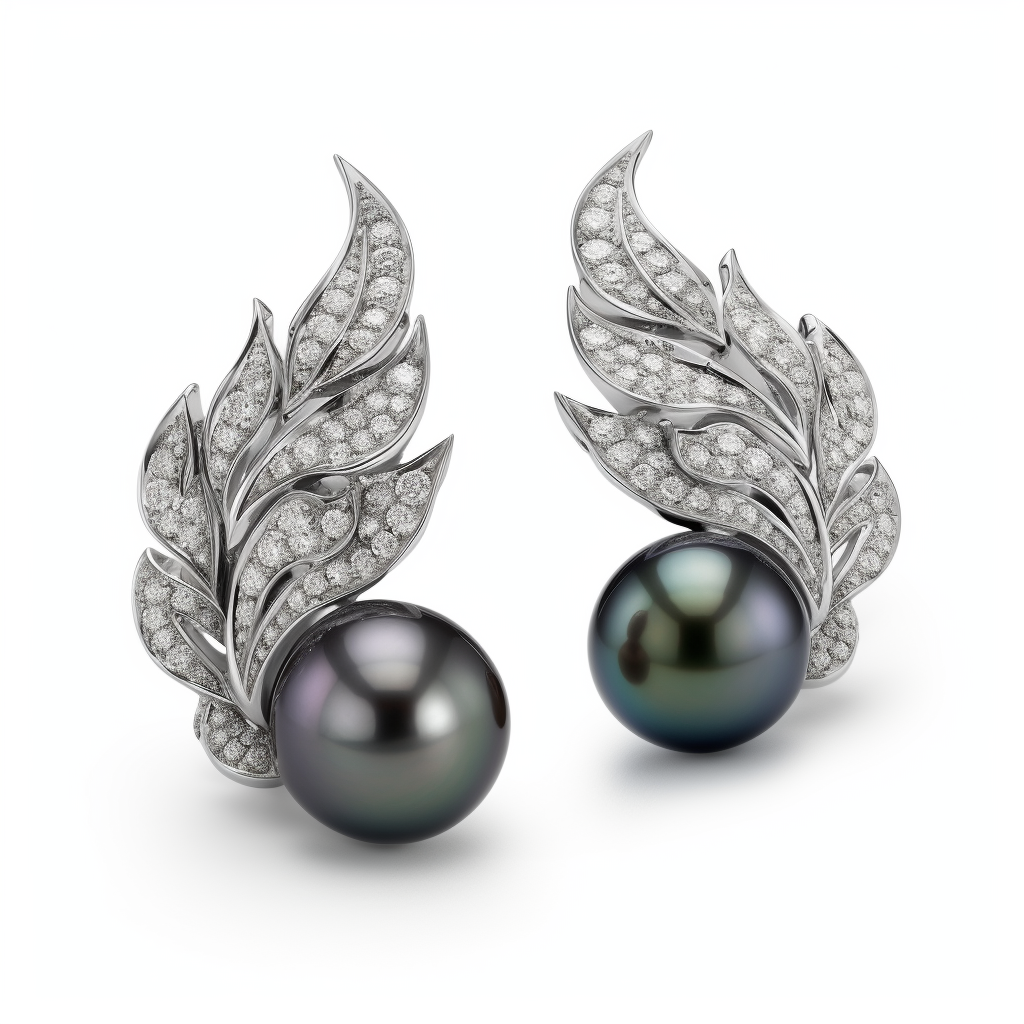 a pair of tahitian pearl earrings with diamonds