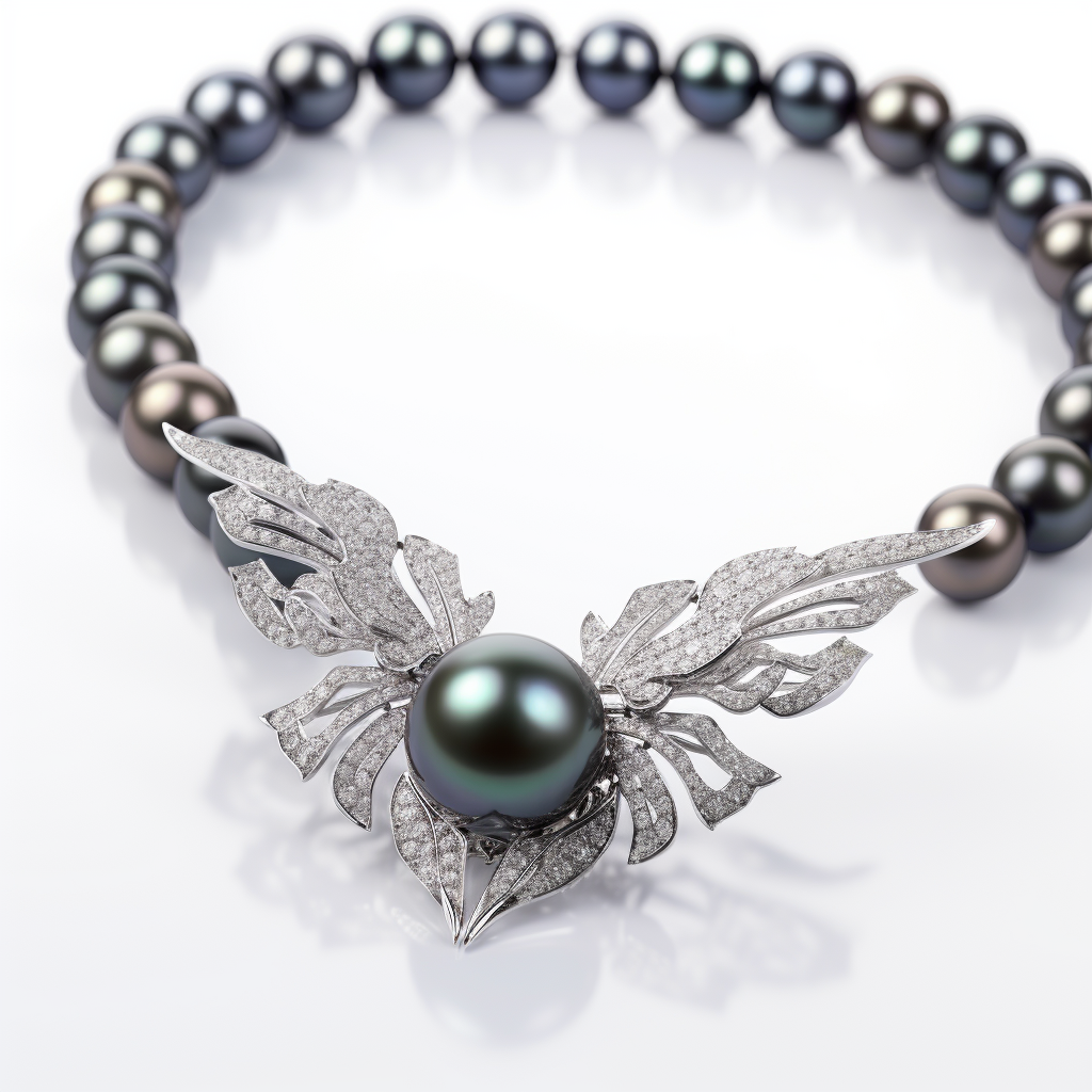 tahitian necklace featuring a tahitian pearl and diamonds