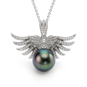tahitian pearl pendant with a diamond wing design