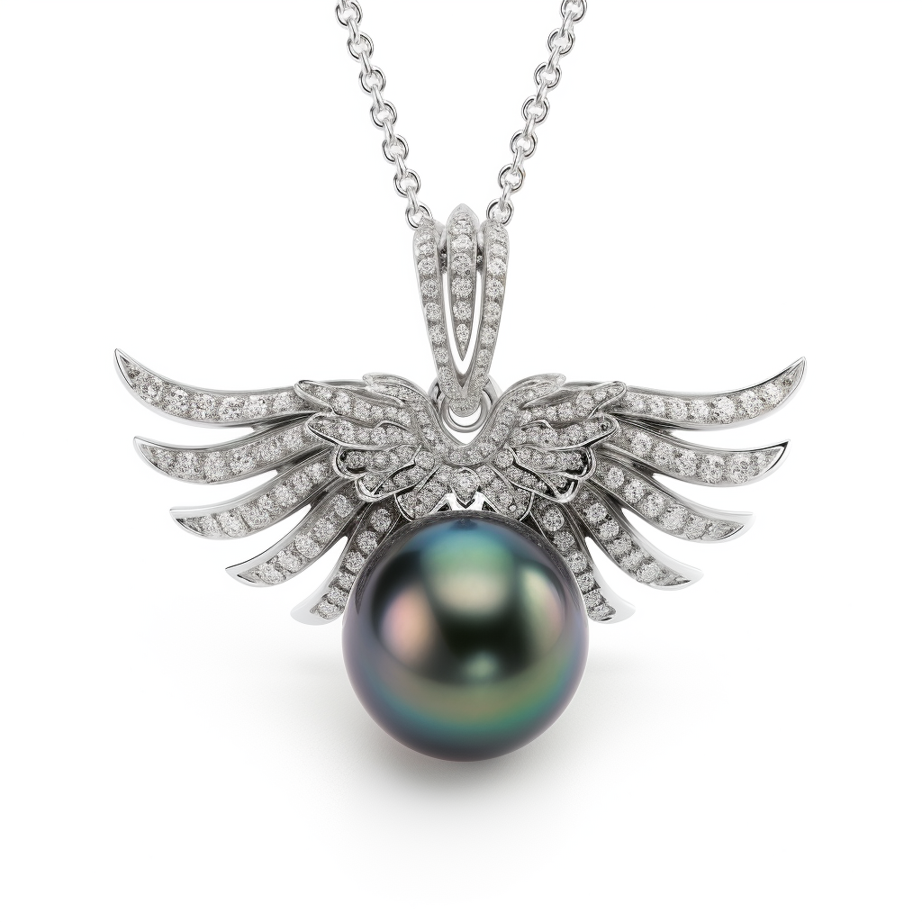 tahitian pearl pendant with a diamond wing design