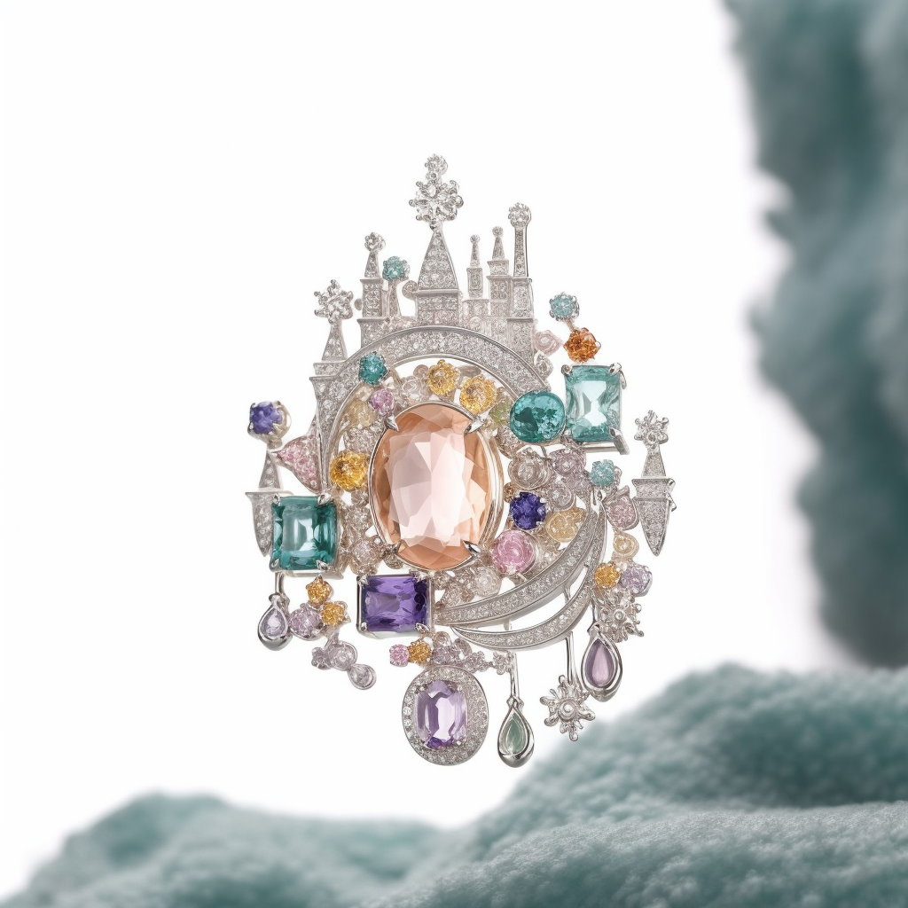 luxury brooch jewellery design with colourful gemstones and diamonds