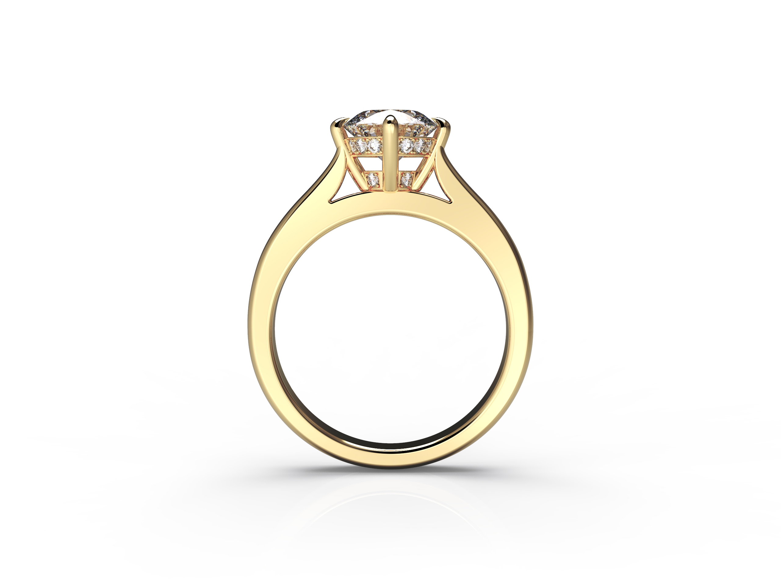 4 Prongs Cathedral Solitaire Diamond Yellow Gold Ring