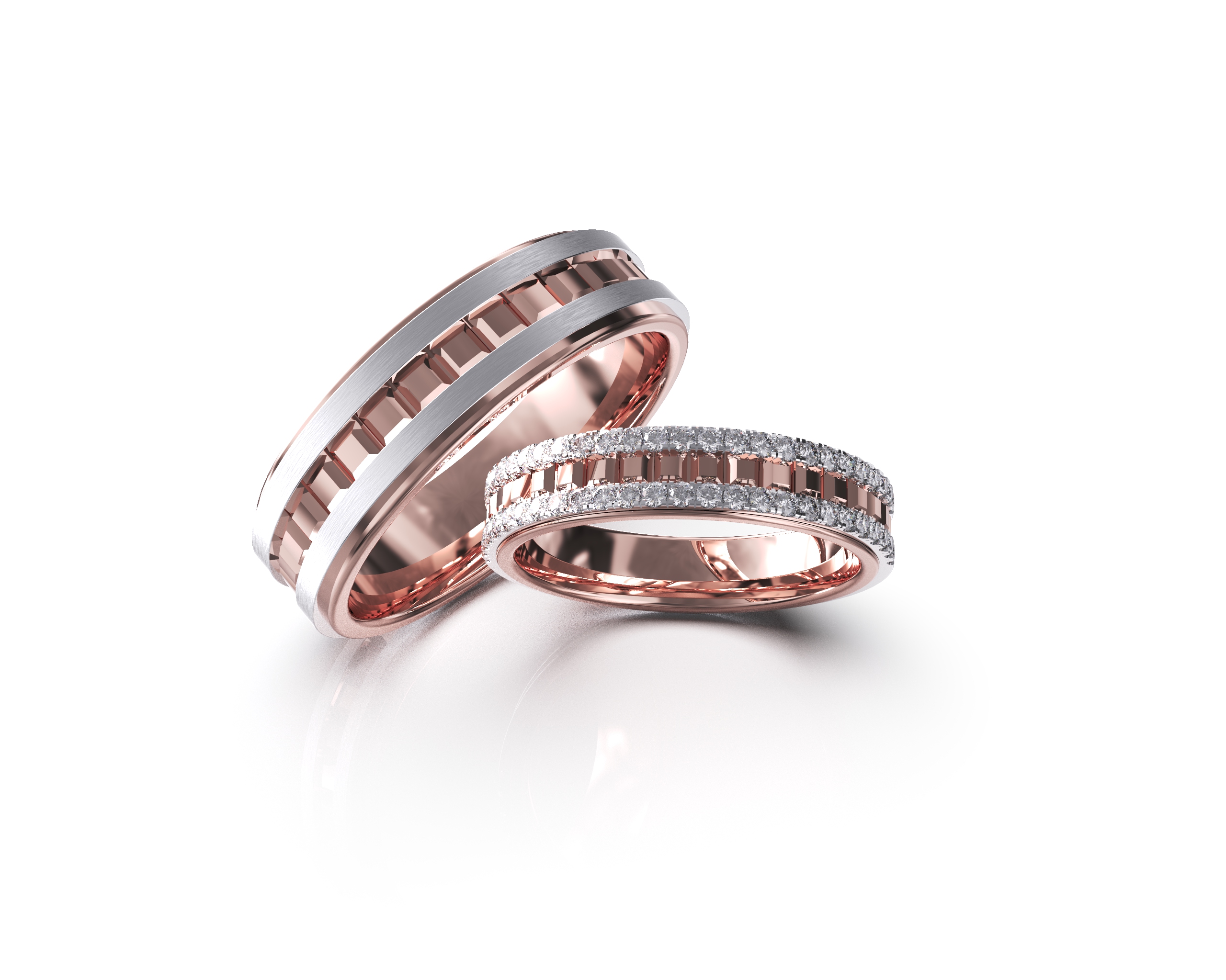 Choco Block Inlay Rose Gold Wedding Rings