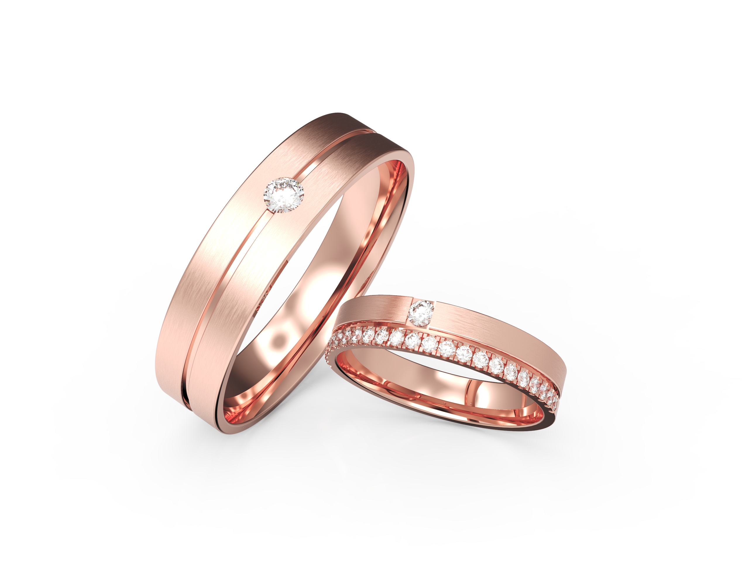 Flush Diamond Rose Gold Wedding Bands