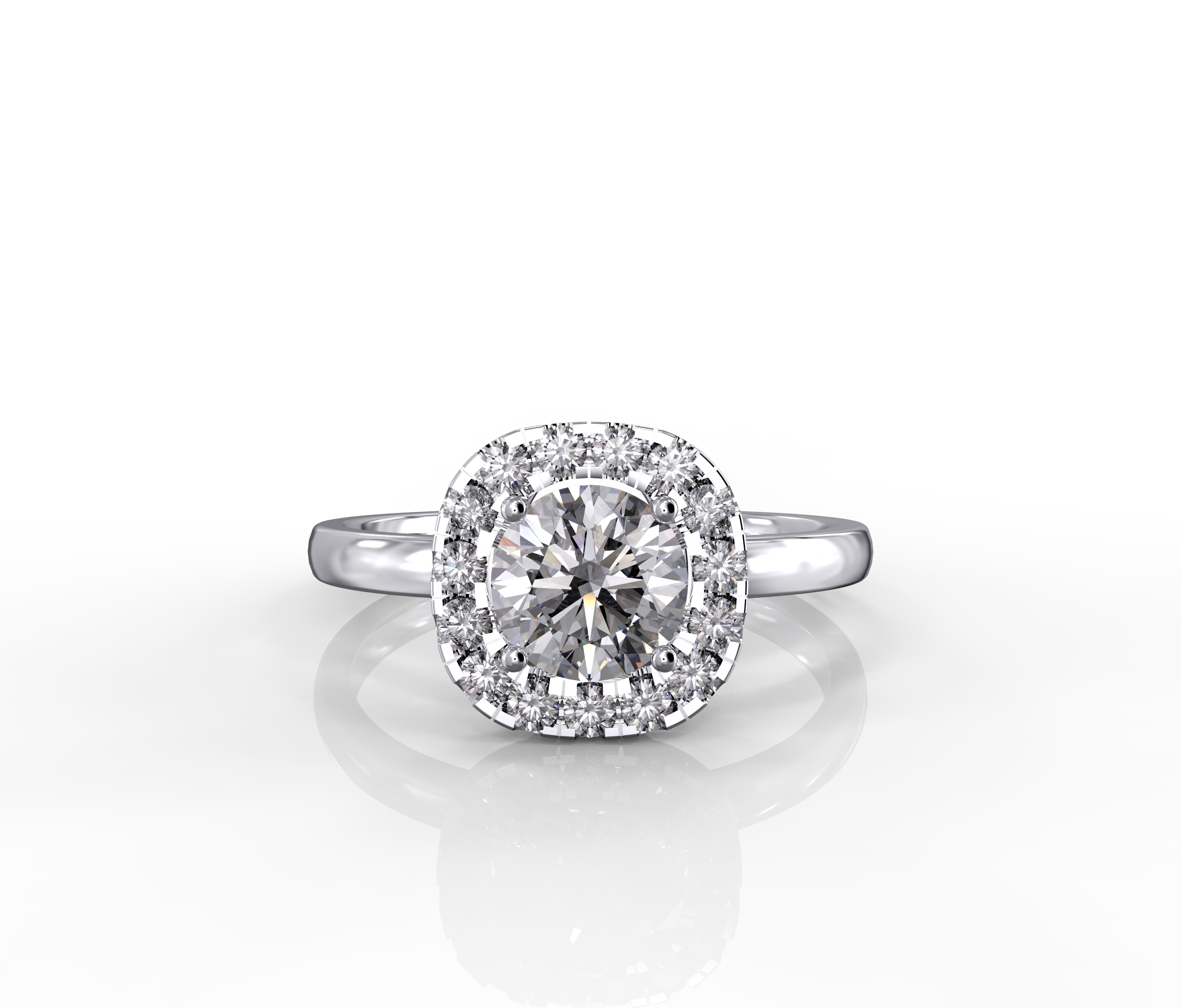 Front view of Halo Cushion Diamond Ring
