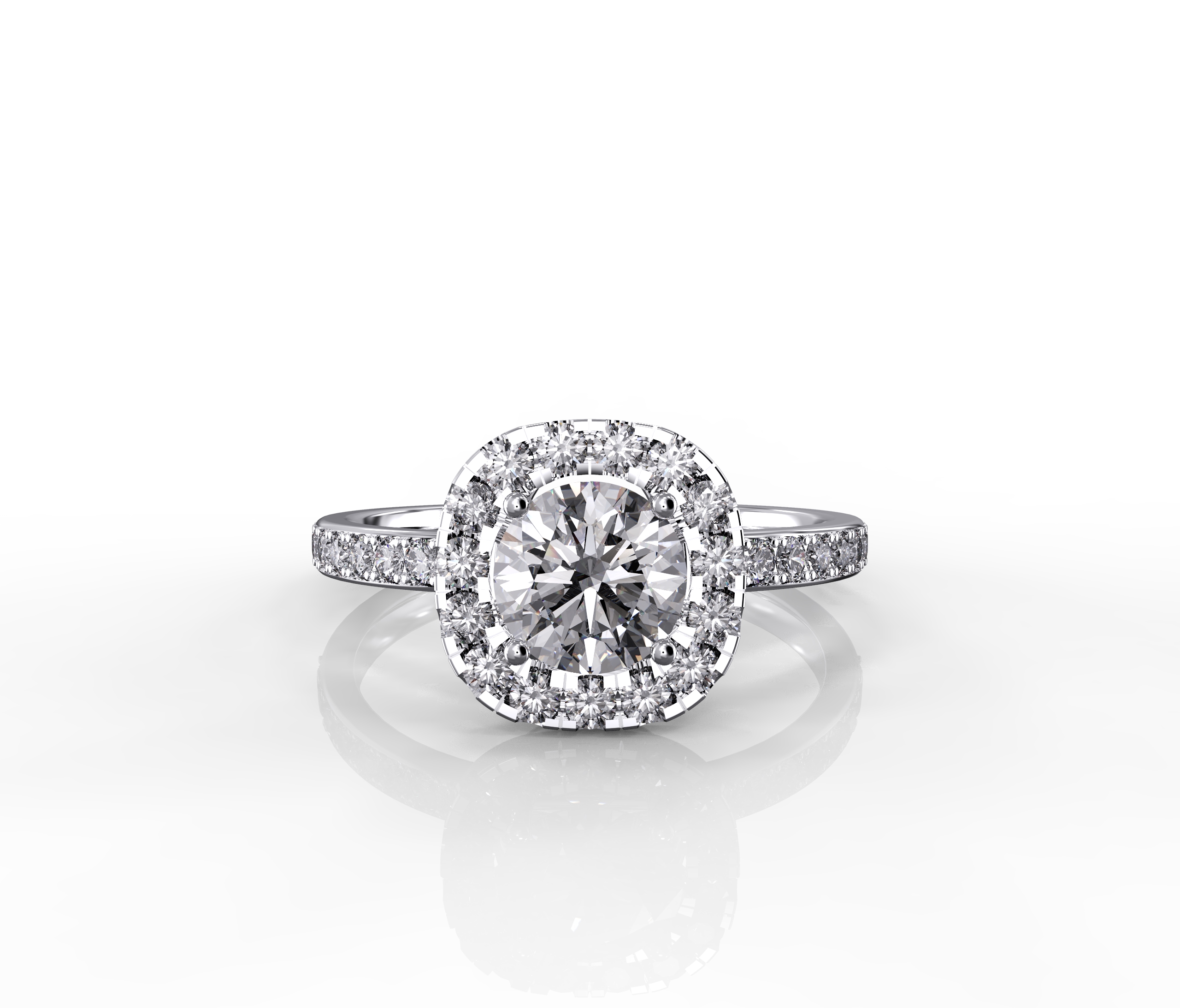 Front View of Halo Cushion Pave Diamond Ring