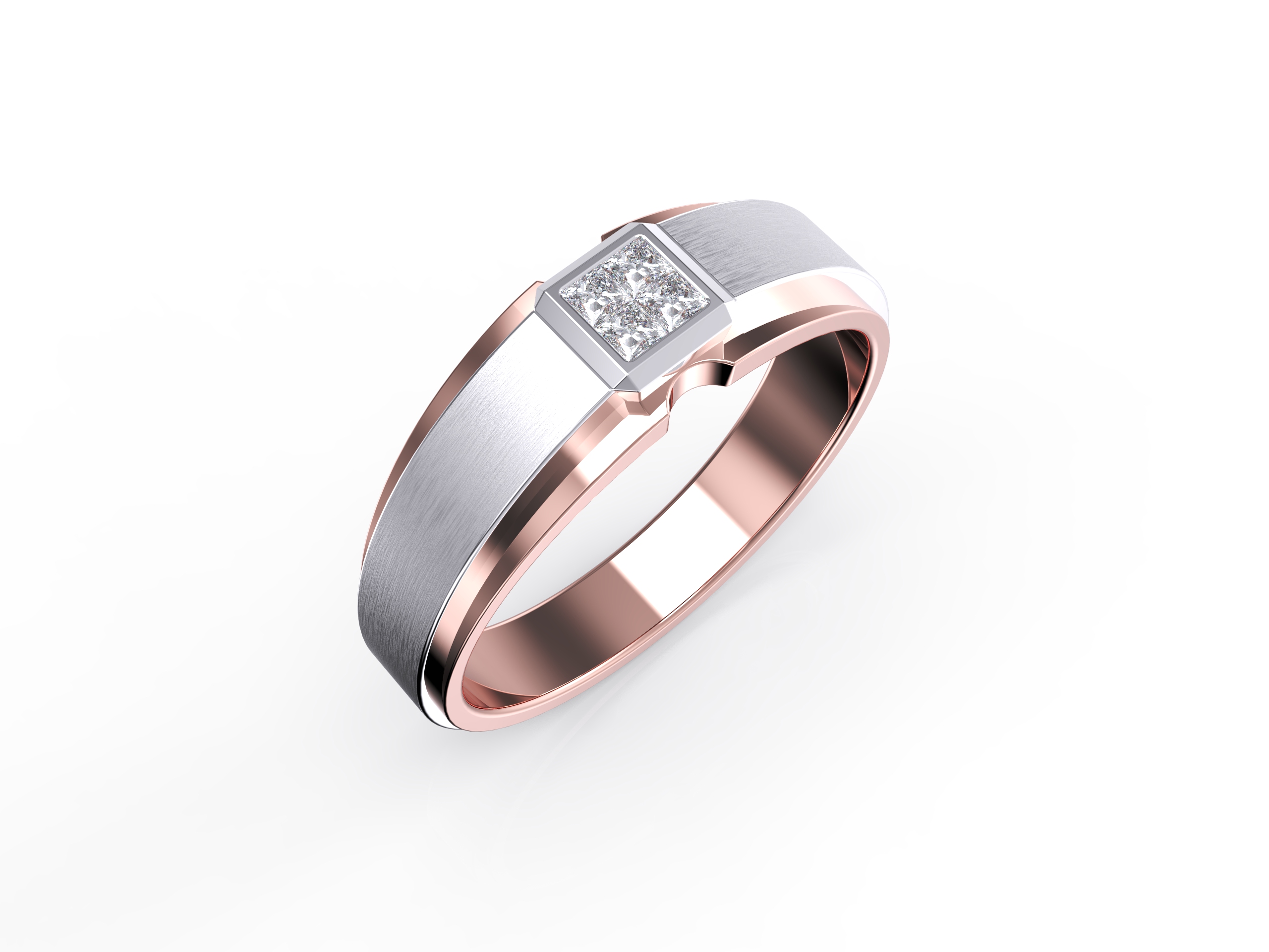 men's white and rose gold ring with diamond accent stone