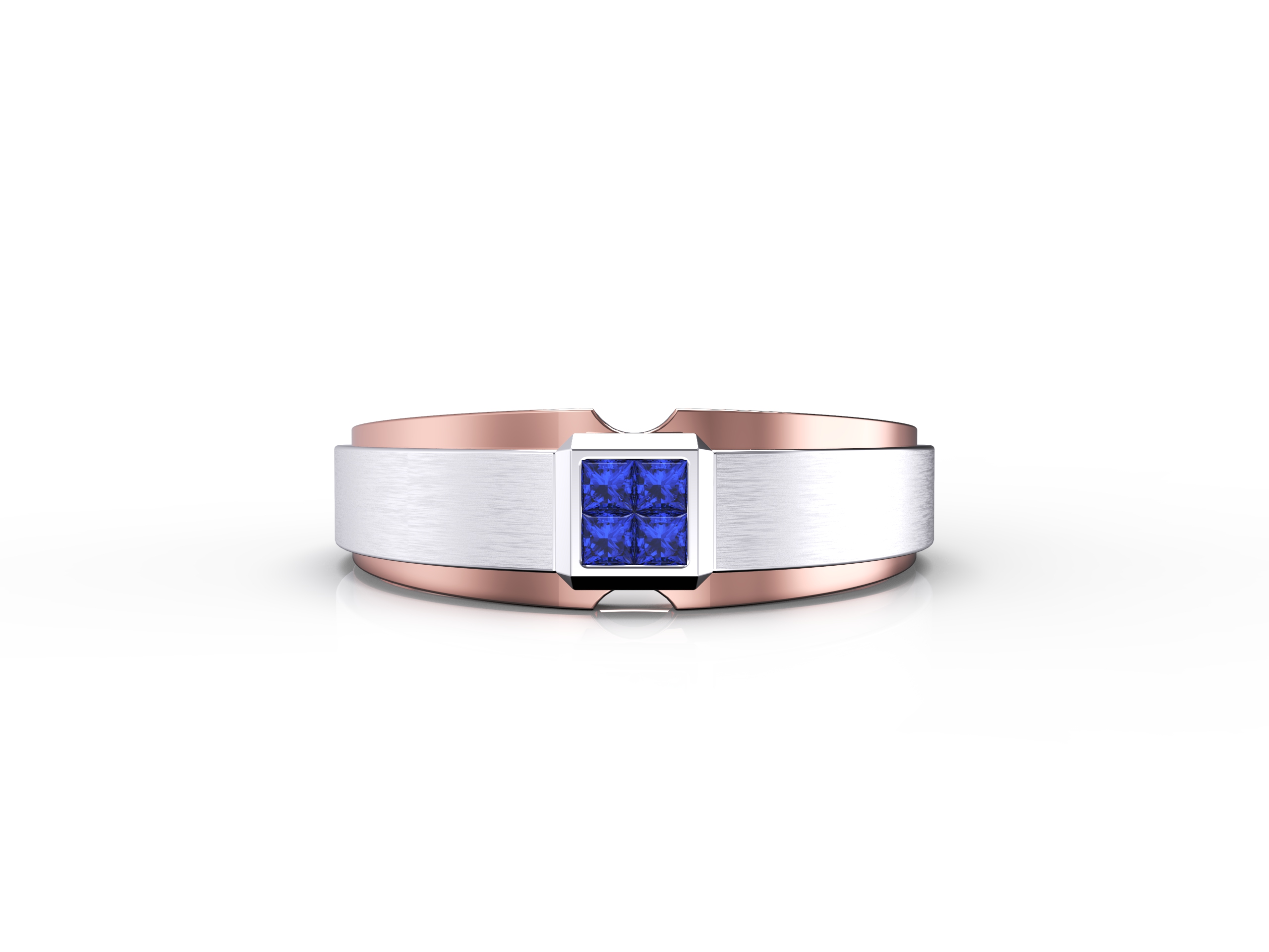 men's white and rose gold ring with sapphire accent stone