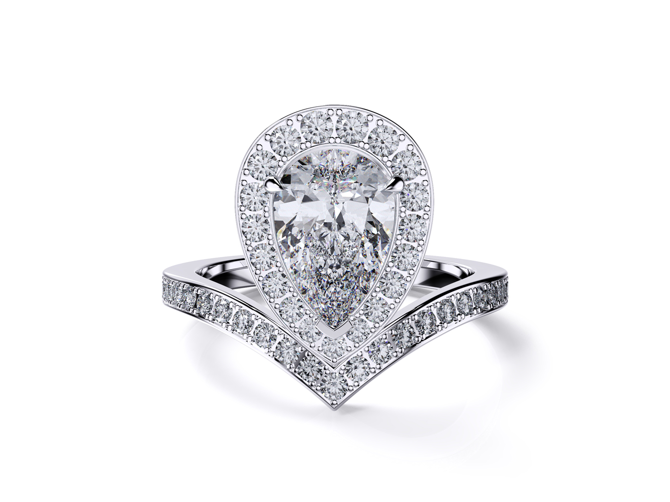 Front view of Pear Diamond Crown Ring