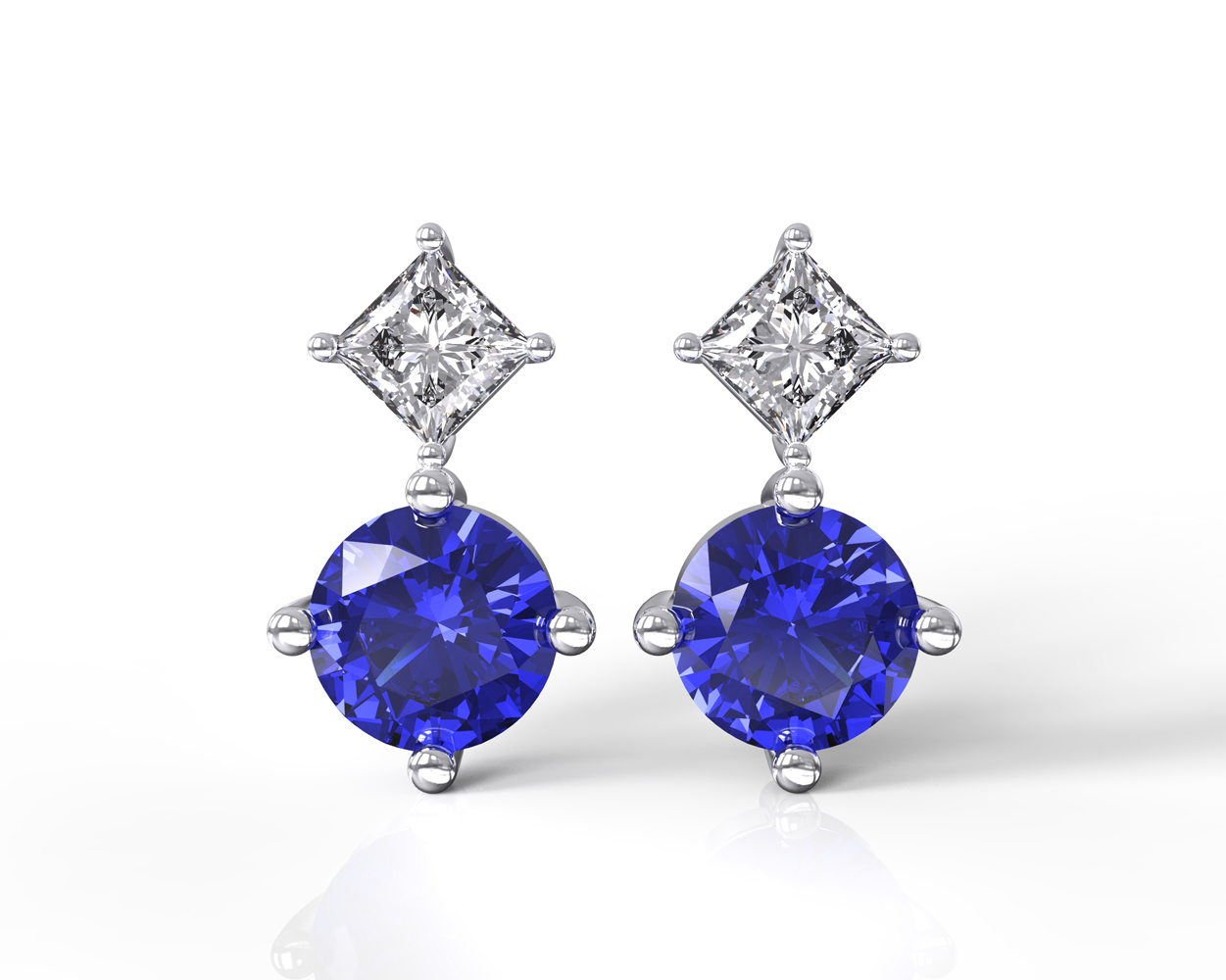 blue sapphire 2 stone earrings