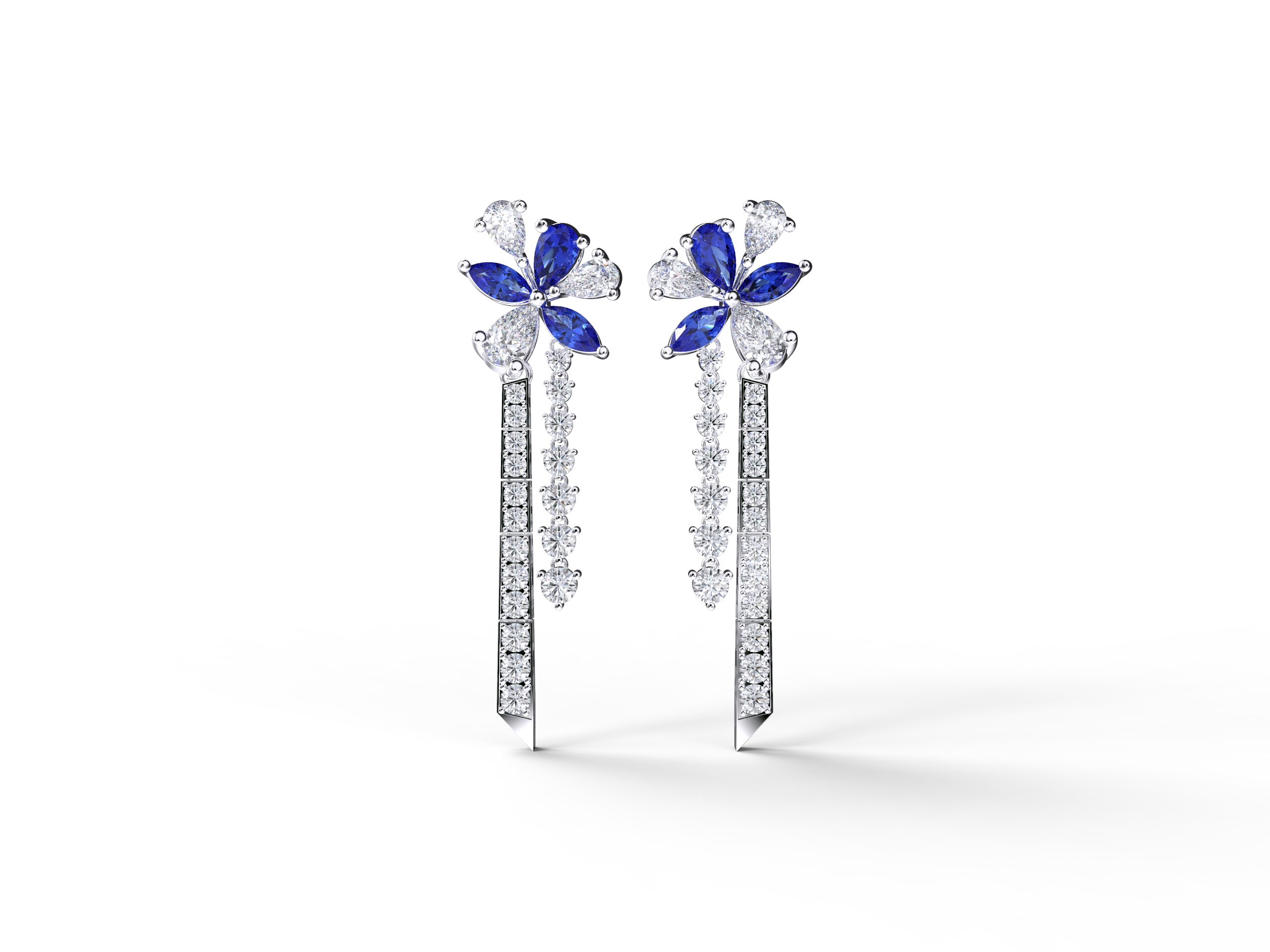 sapphire cluster chandelier diamond earrings