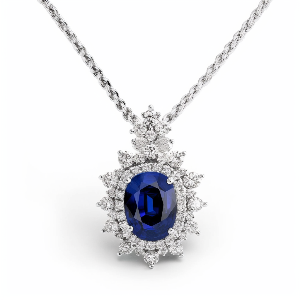 oval cut blue sapphire diamond necklace