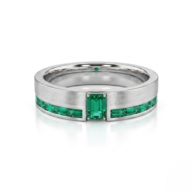 0.60ct Natural Emerald Modern Men's Ring