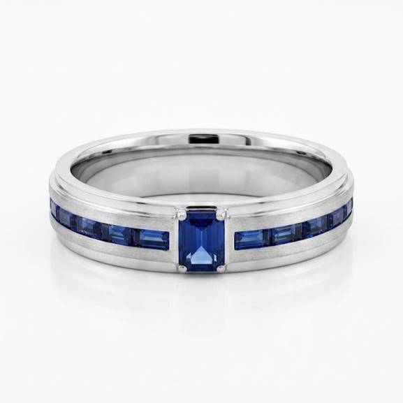 0.88ct Natural Sapphire Inlay Men's Ring