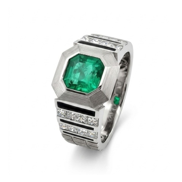 1.36ct Natural Emerald Men's Ring